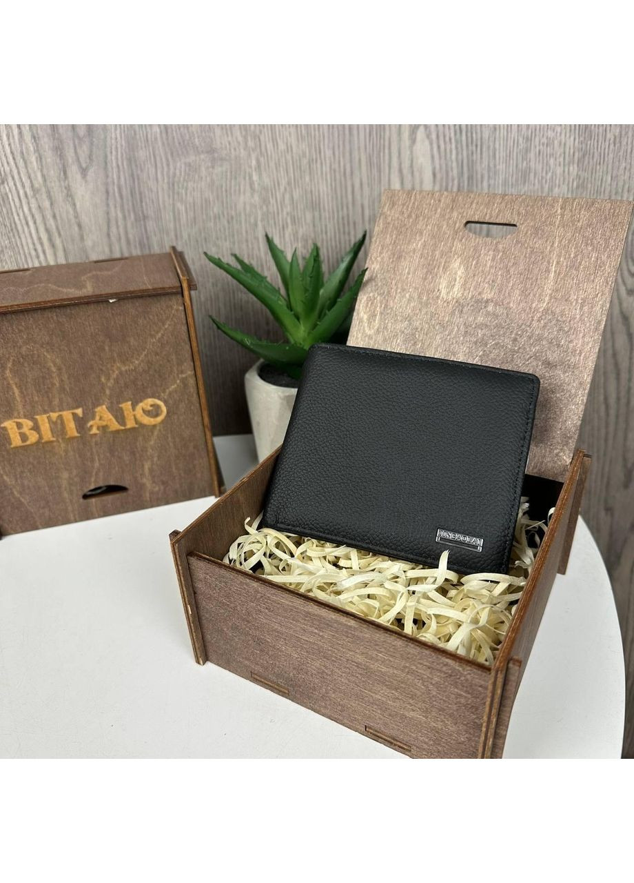 Мужской подарочный набор кожаный кошелек портмоне в деревянной коробке черный No Brand (351536651)