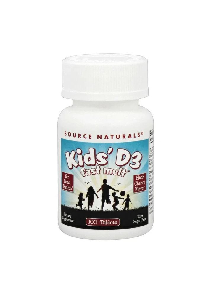 Вітамін Д3 для дітей Kids D-3 400 МО, смак чорної вишні, 100 швидкорозчинних таблеток Source Naturals (361117935)