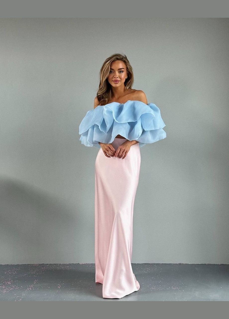 Молочная вечерний женская юбка макси длины MonCher а-силуэта (трапеция)