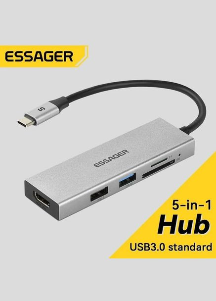 USB-хаб 5 в 1 (Type-C to USB 2.0/USB 3.0/TF/MicroSD/HDMI 4K 30Hz) Essager (300577498)