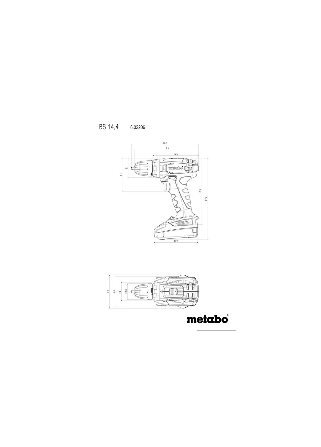 Аккумуляторная дрель-шуруповерт BS 14.4, 2 аккумуляторных блока Li-Power (14,4 В/2,0 Ач) (Кейс) 602206530 (5782) Metabo (262299489)