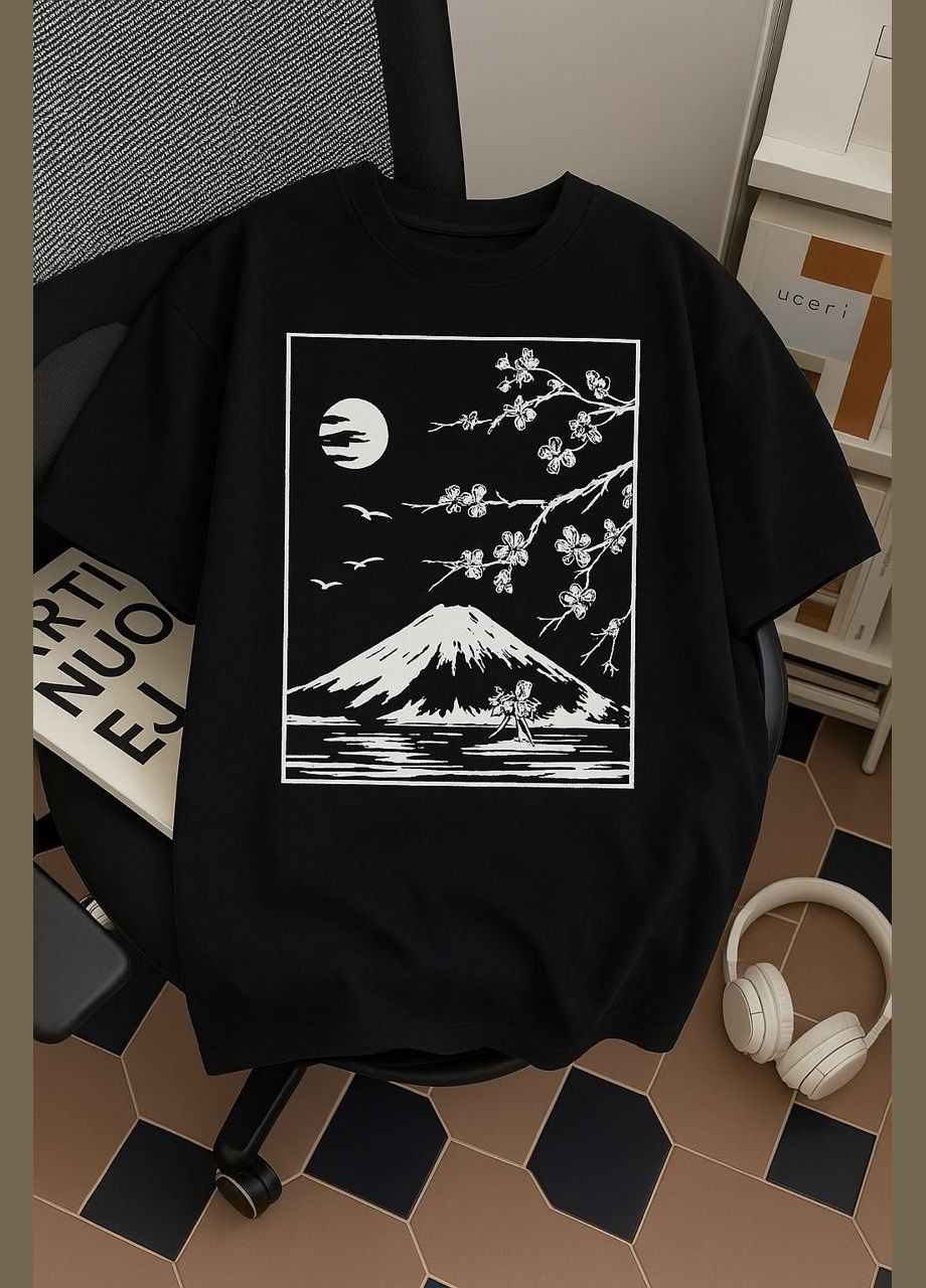 Черная футболка мужская с принтом "япония" с коротким рукавом No Brand футболка