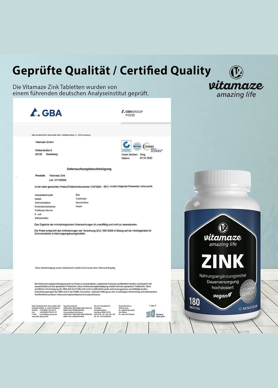 Цинк 25 мг 180 таблеток Vitamaze (299717651)