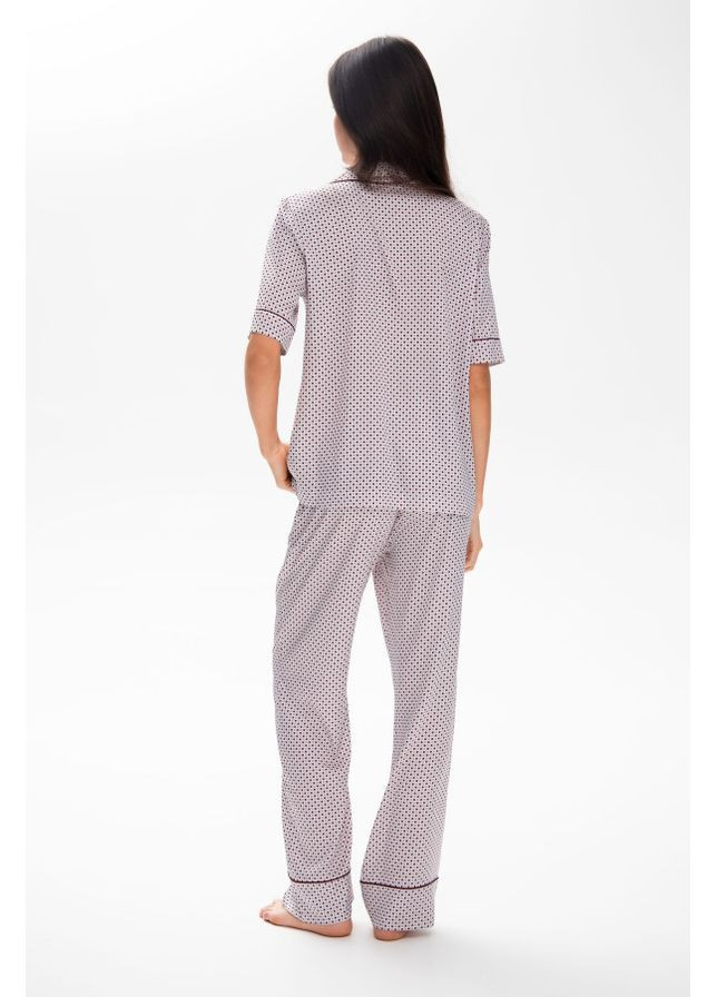 Бордова всесезон пижамний костюм кофта з коротким рукавом та штани бордо (принт) 846252 German Volf 25108