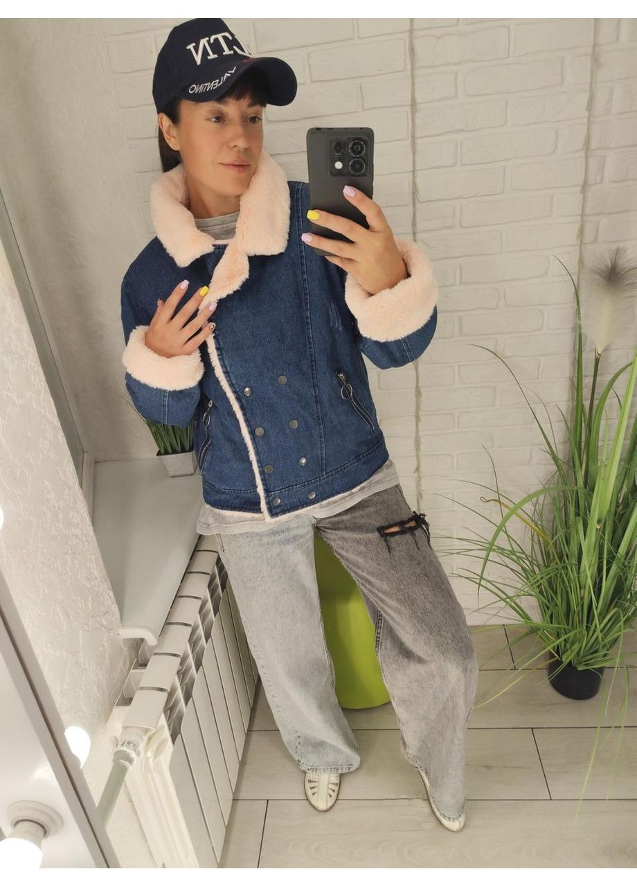 Синяя демисезонная женская утепленная джинсовая темно-синяя куртка-парка на меху с, м, л(42, 44, 46)р Lelo