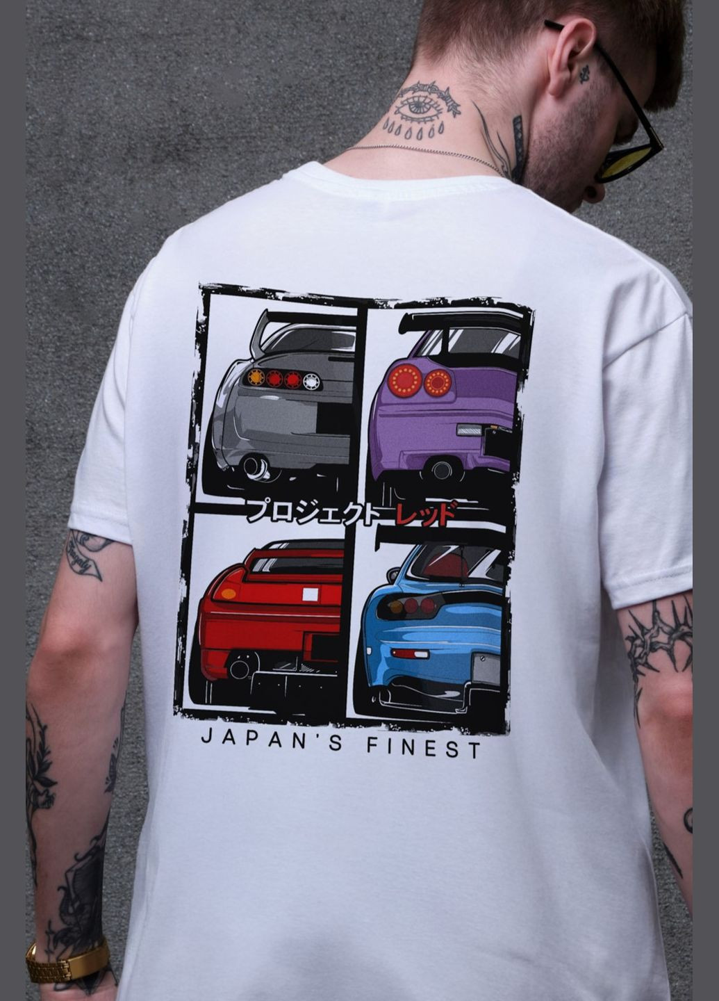 Біла чоловіча оверсайз футболка з принтом cars з довгим рукавом Without