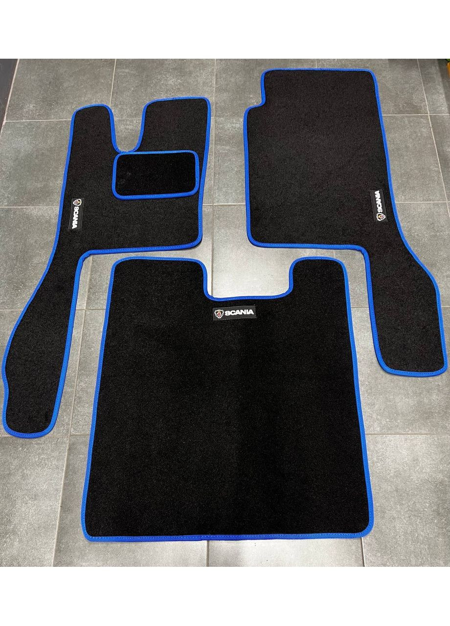 Ворсові килимки в салон для Scania - series 2017+, Чорні, синя окантовка Beltex R (368833366)