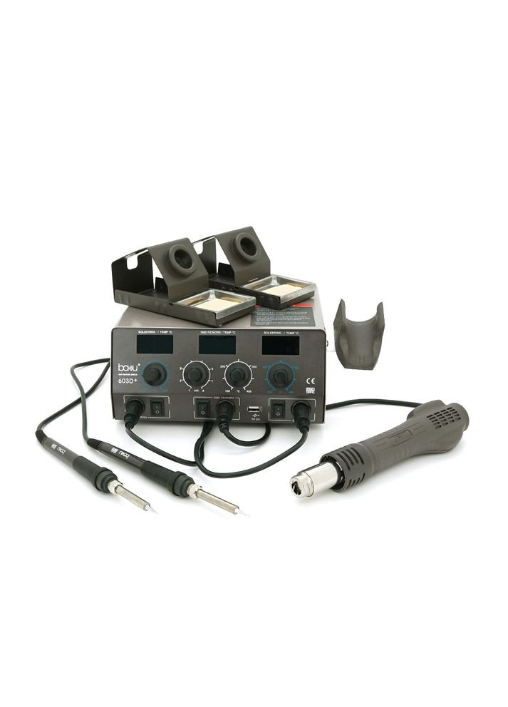 Паяльна станція BAKKU BA-603D+ цифрова індикація, фен, два паяльники (370*280*160) 4.35 кг Baku (362668537)