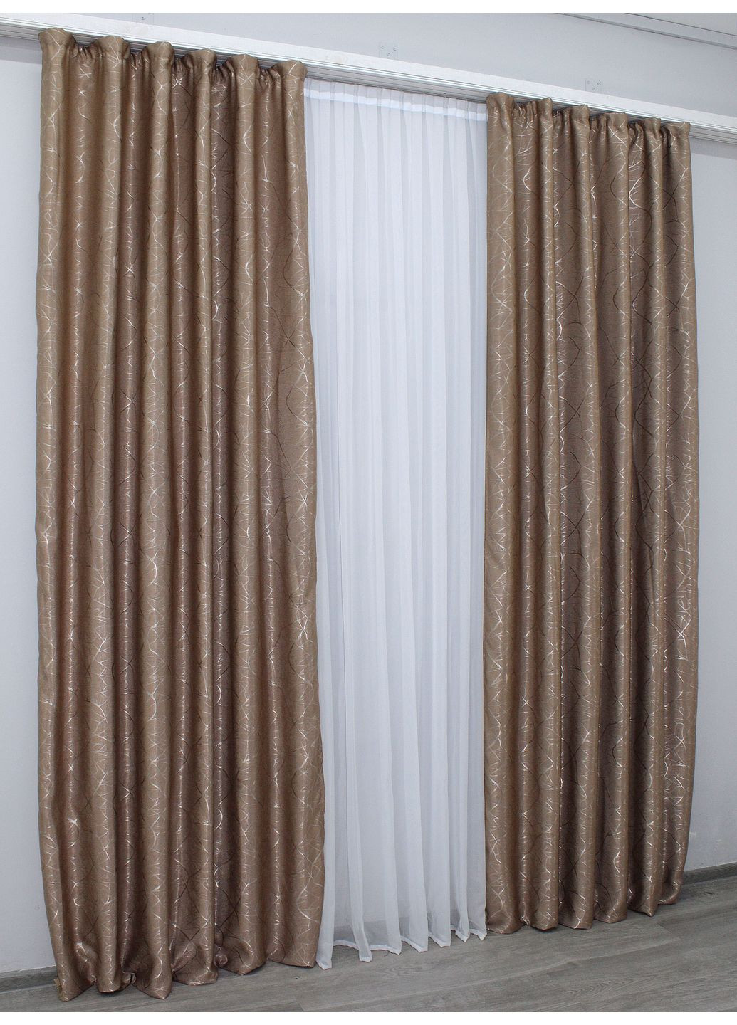 Комплект готових штор Льон Савана № 634ш Темно-бежевий 150х275 см 2 шт (30-386) VR-Textil (298122222)