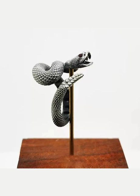 Преміум каблучка чорна Гримуча Змія з чорною тріскачкою і відкритою пащею розмір регульований Fashion Jewelry (289355724)
