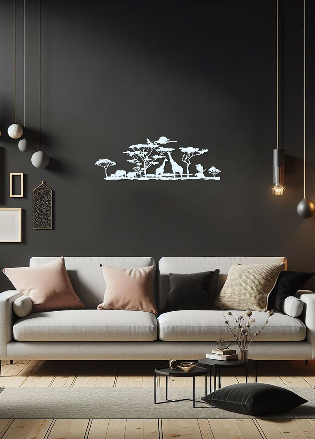 Настінний декор для дому, картина лофт "Африканські тварини", декоративне панно 95х33 см Woodyard (292112717)