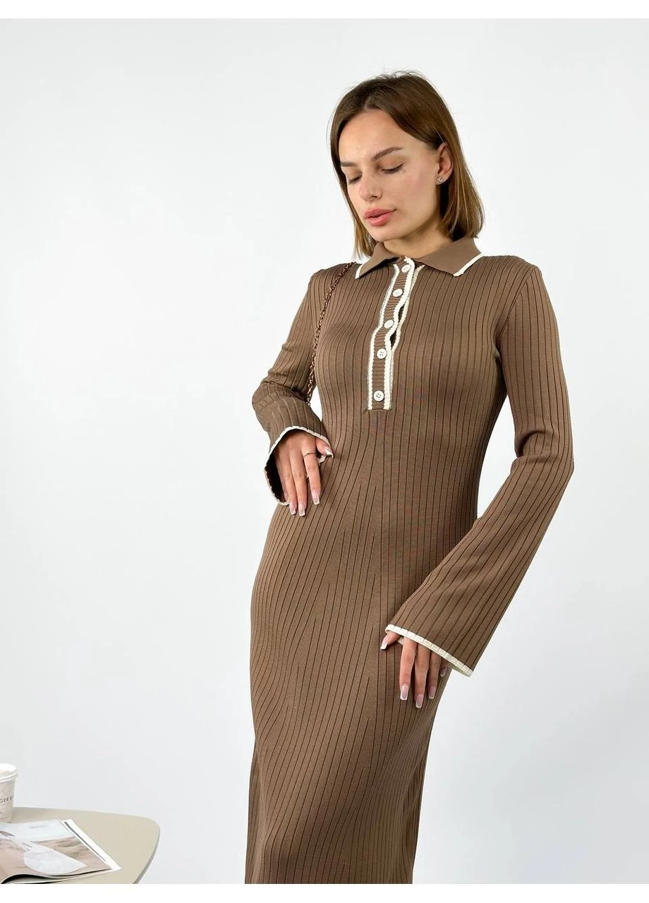 Кофейное платье-поло No Brand