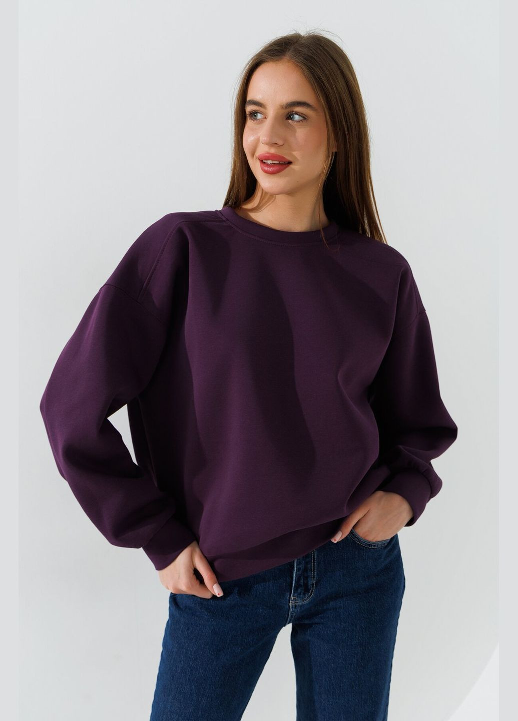 Фиолетовый свитшот однотонный женский 6001 фиолетовый shop (2000990896100) Luck однотонный (364254877)