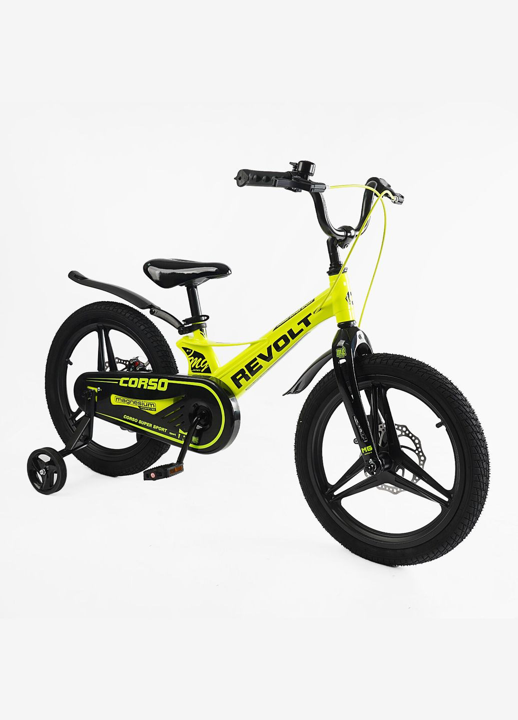 Велосипед REVOLT двоколісний магнієва рама 18 дюймів з додатковими колесами Жовтий (MG-18340) Corso (316259366)