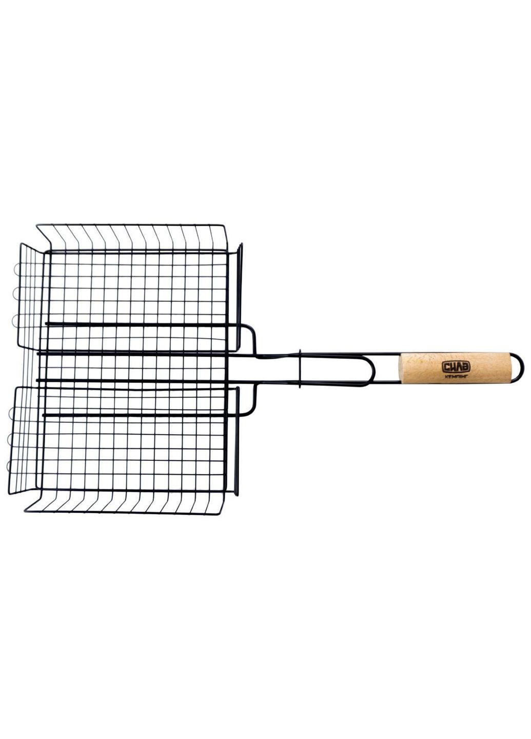 Решітка для гриля антипригарна 310 x 240 x 55 мм із дерев'яною ручкою для мангала Сила (332986525)
