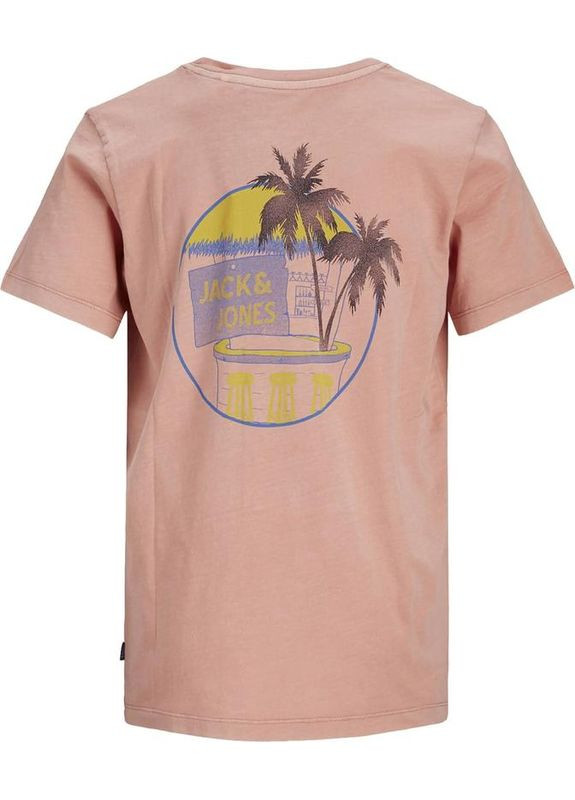 Пудрова демісезонна футболка для хлопця 12180265 рожева з пальмою (152 см) Jack & Jones