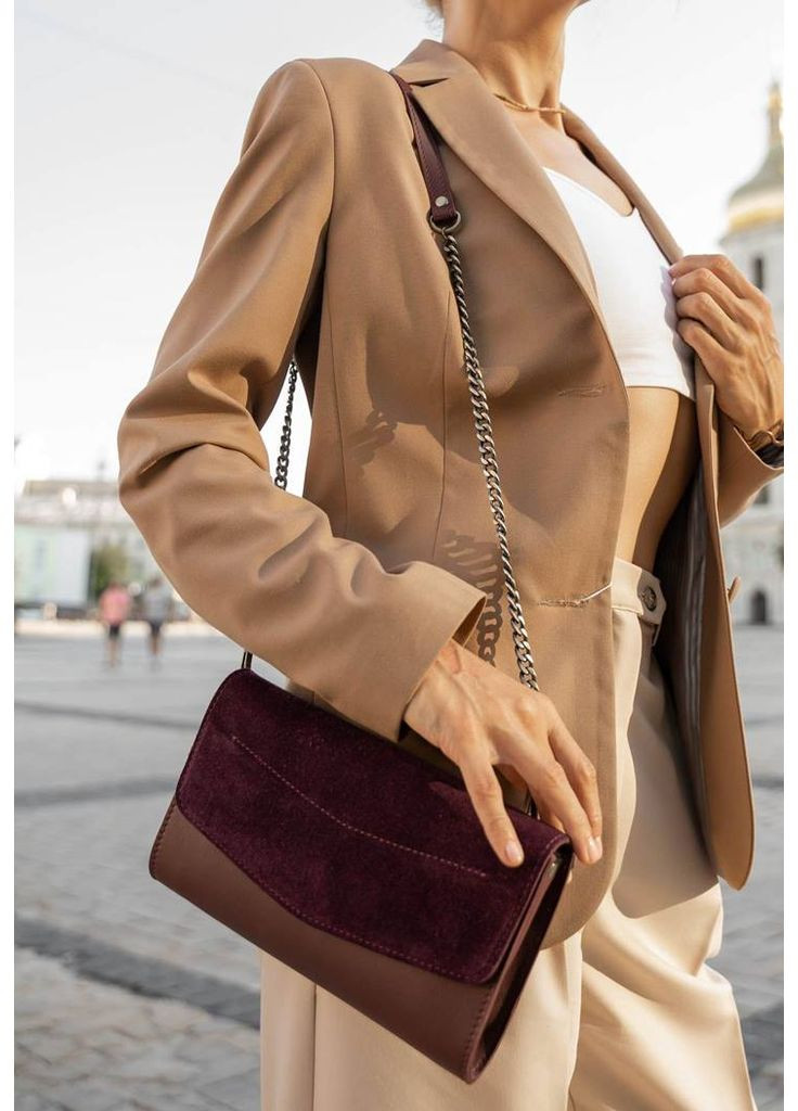 Жіноча шкіряна сумка Еліс бордова Велюр Krast BlankNote клатч (348359120)