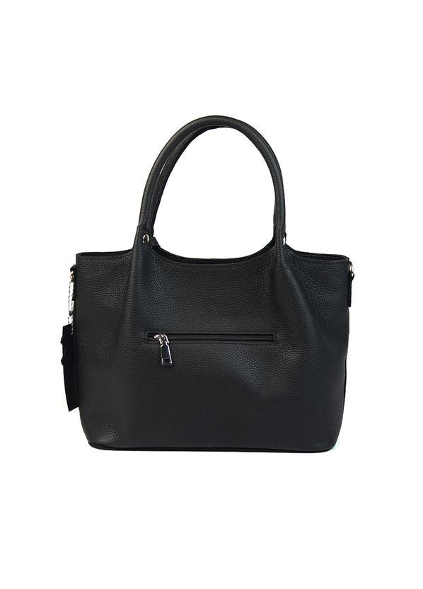 Черная кожаная женская сумка саквояж с ручками и длинным ремешком через плечо Serebro (315323215)