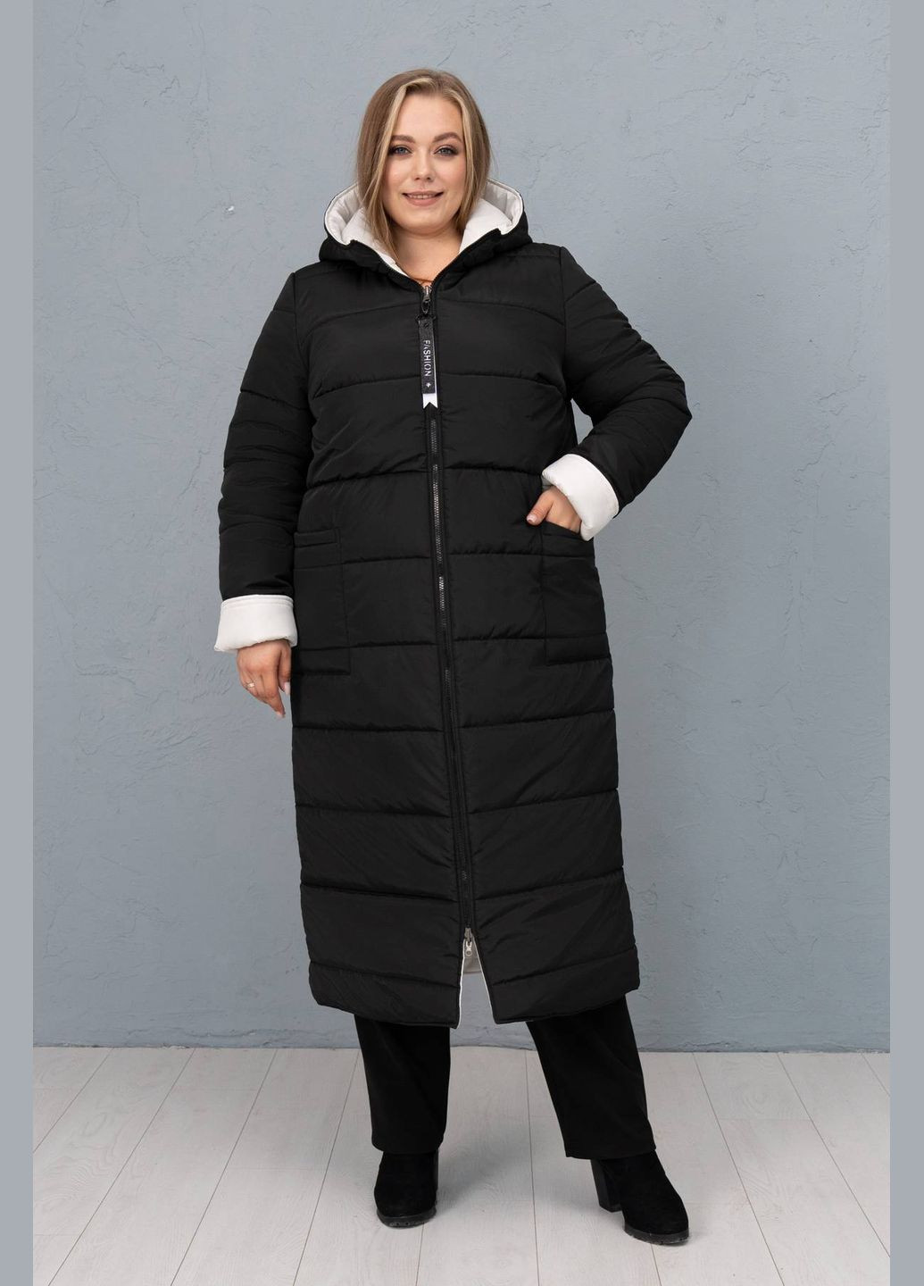 Чорне демісезонне Двостороннє стьобане пальто ПОЛІ чорне (з білим) Tatiana