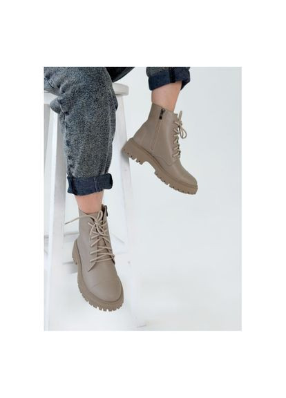 бежевые кожаные ботинки на байке весна/осень молния/шнуровка р.36 (astra390) Vm-Villomi