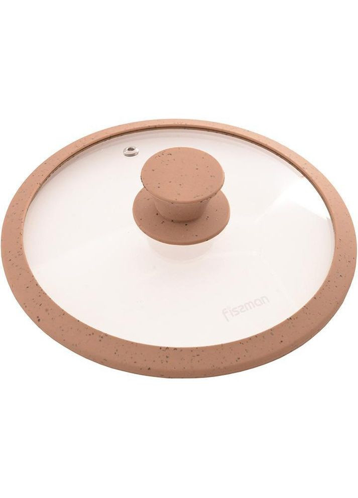 Крышка стеклянная ARCADES Ø28см с силиконовым ободом (темный бежевый мрамор) Fissman (330134740)