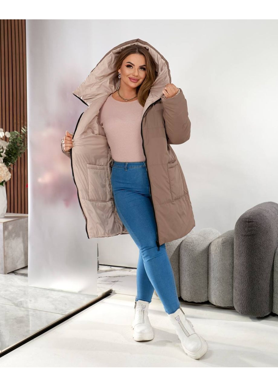 Бежевая зимняя двухсторонняя куртка-пальто из водоотталкивающей ткани — замеры в описании! куртка-пальто Vione