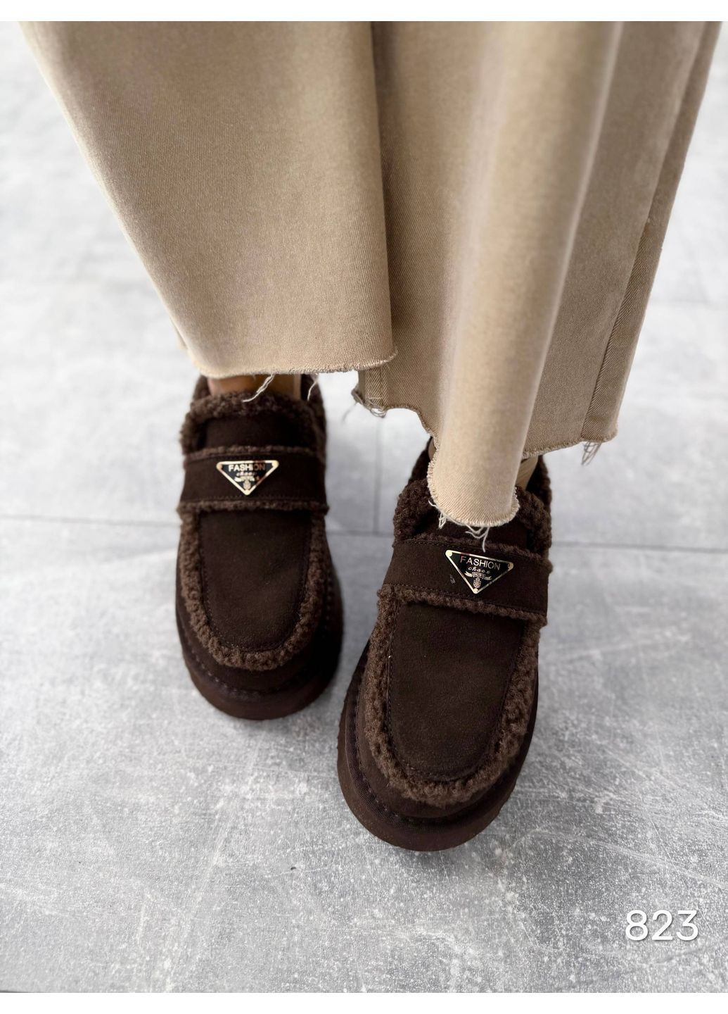 No Brand Стильные женские лоферы лоферы темно-коричневый з натуральная замша, — зима (366036607)