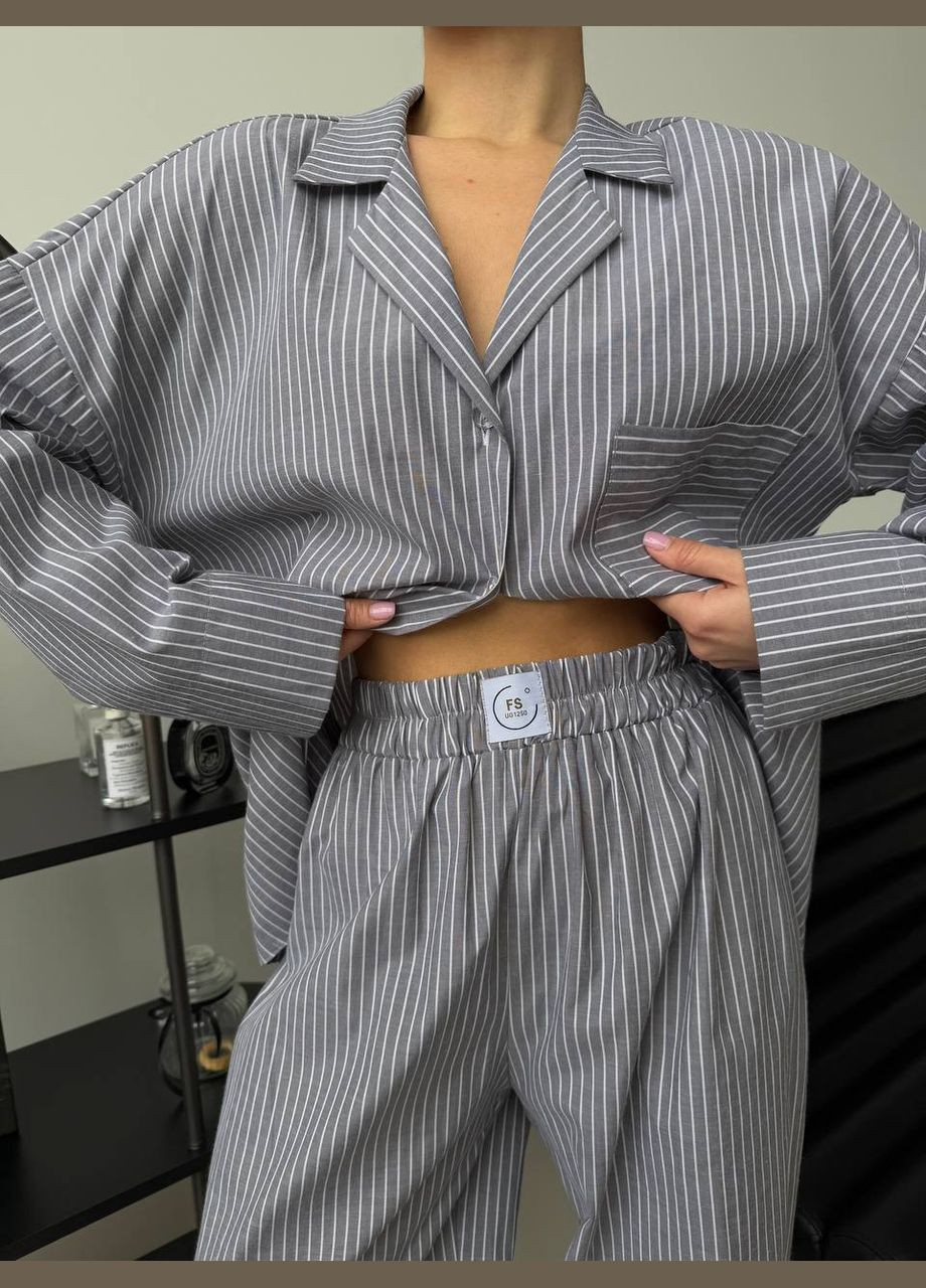 Сіра всесезон піжама жіноча сорочка + шорти + брюки No Brand