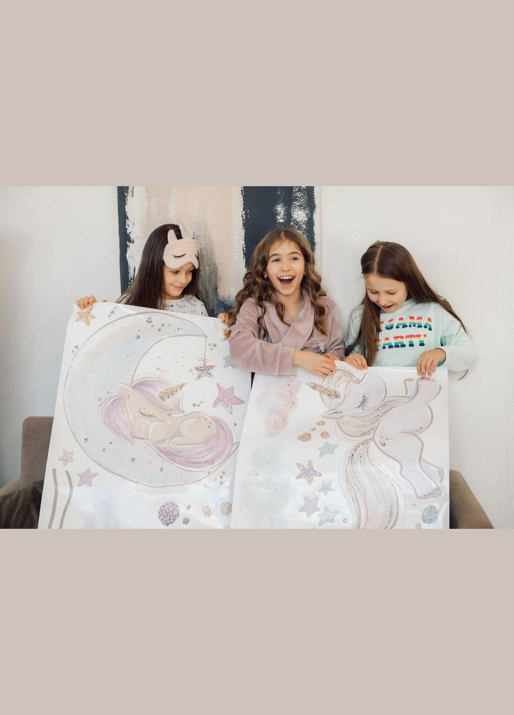 Вінілова інтер'єрна кольорова декор на стіну, шпалери та інші поверхні "Єдинороги та хмари" Кавун наклейка (316190330)