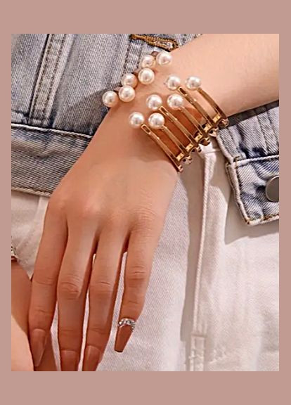 Браслет - манжет металевий жіночий "Перли" сріблястий No Brand (335064387)