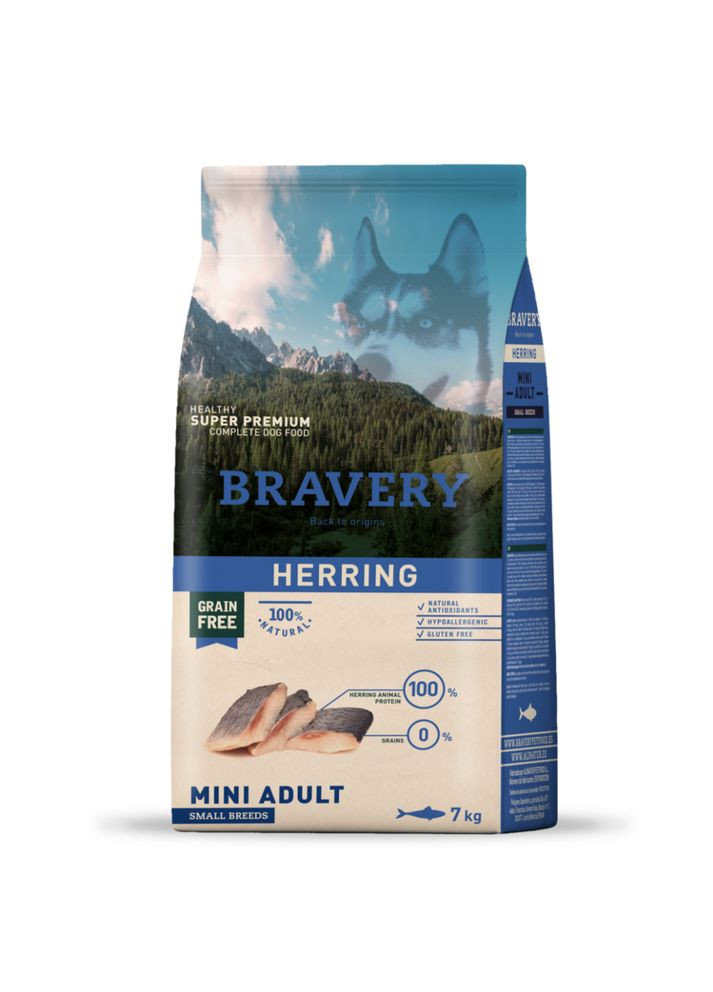 Сухой корм для собак мелких пород Herring Mini Adult с селедкой, 7 кг (*) Bravery (304547717)