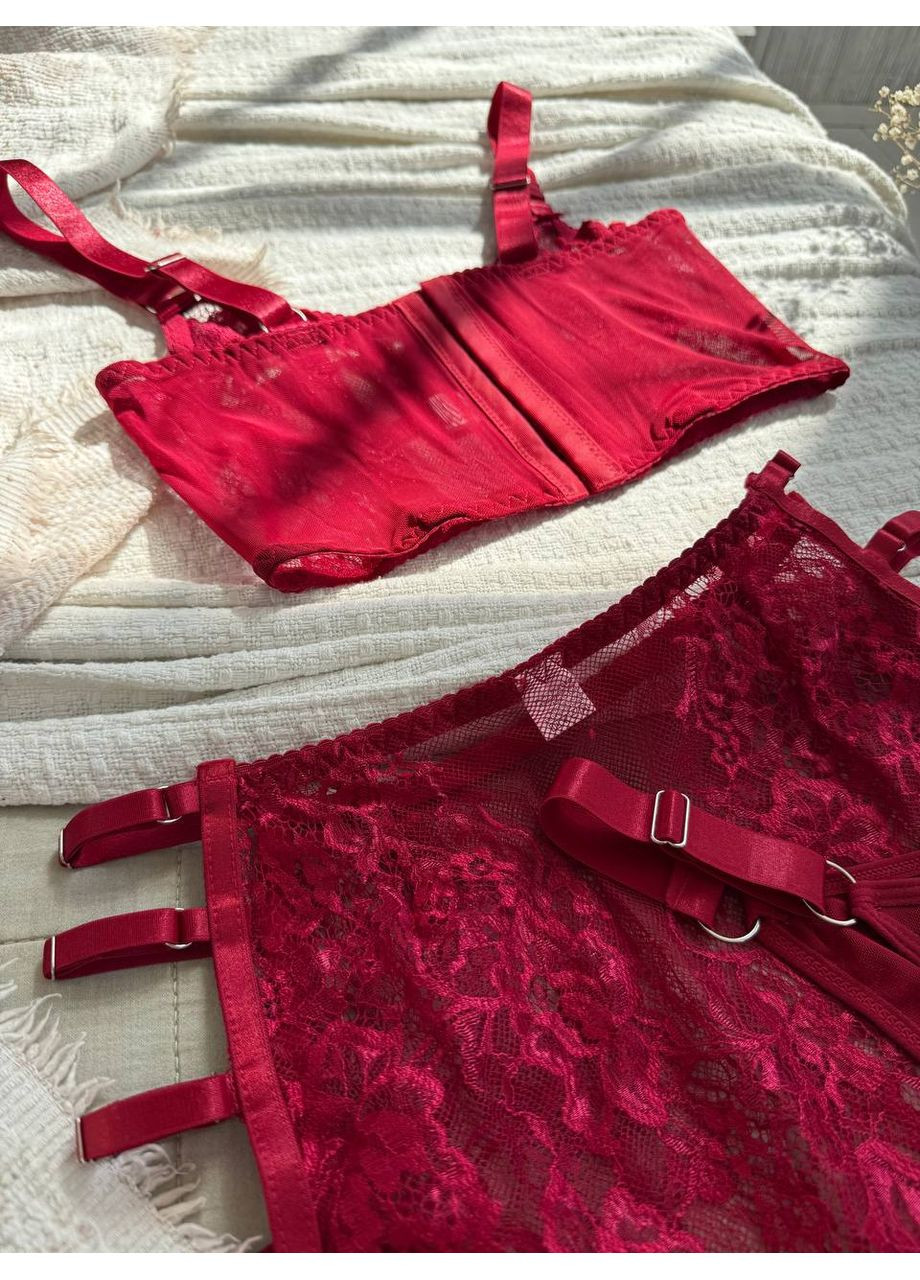 Бордовый балконет комплект женского белья | нежный кружевной, бордовое соблазнение Vital-Textile с косточками полиэстер, эластан