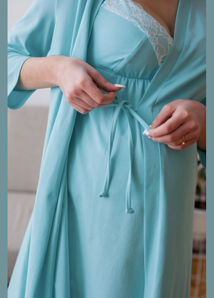 Бірюзовий халат для вагітних та годуючих мам трикотажний Юла мама (306543456)
