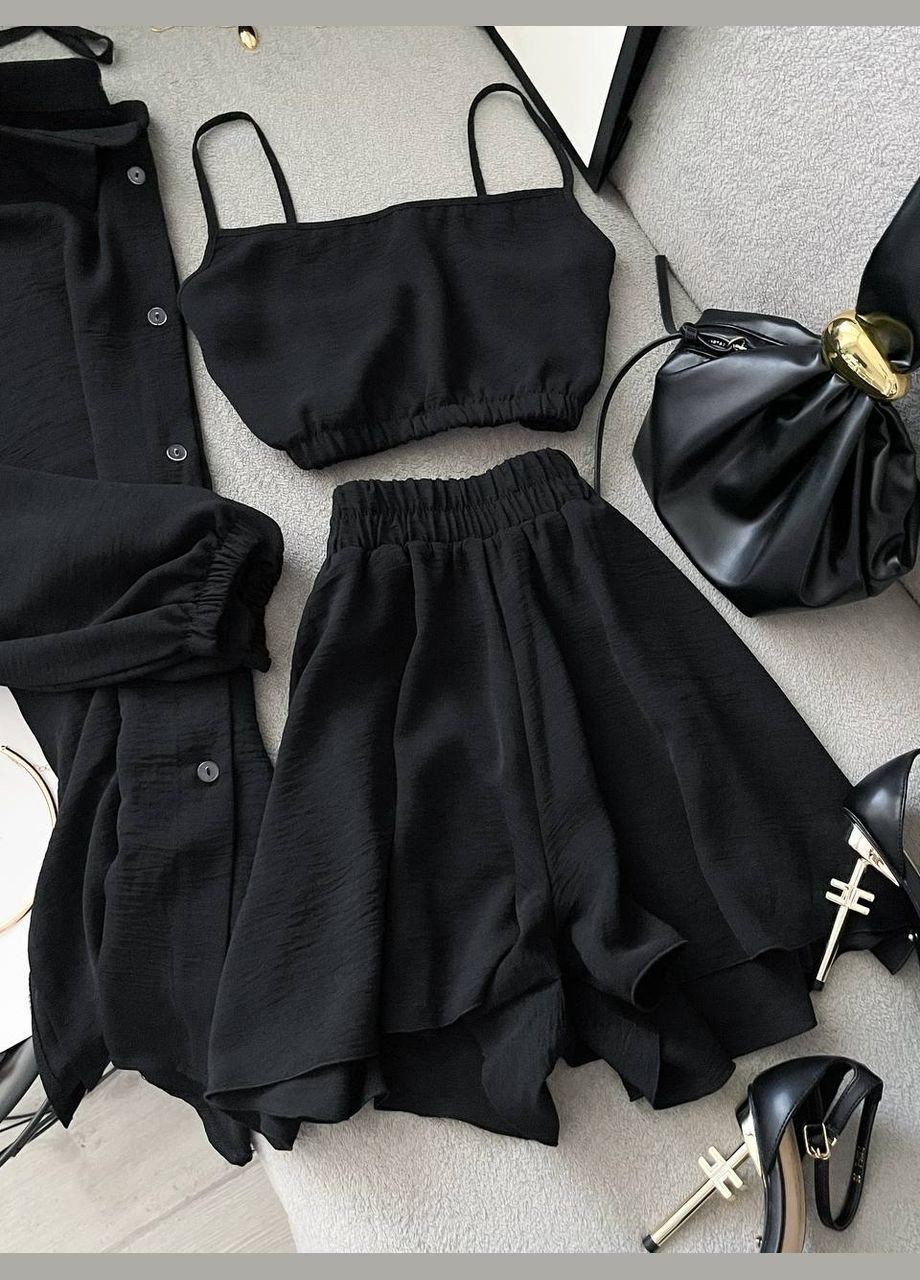 Жіночий літній костюм трійка сорочка, топ та шорти MonCher (342723678)