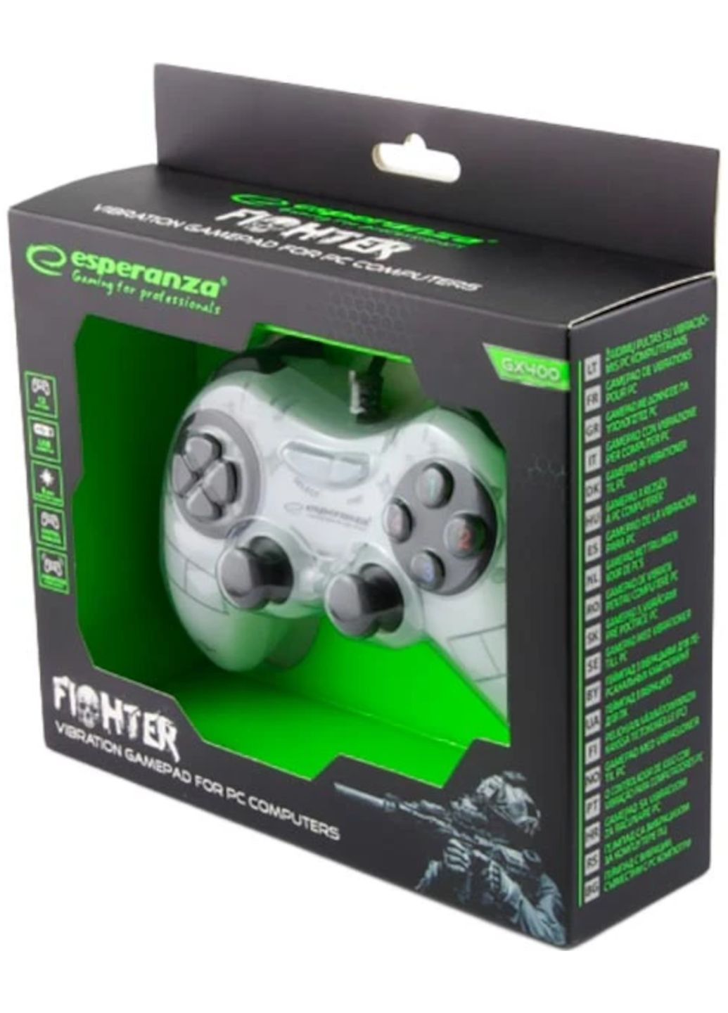 Джойстик для ПК, білий, USB, провідний геймпад для комп'ютера/ноутбука Esperanza Fighter GX400 (355267315)