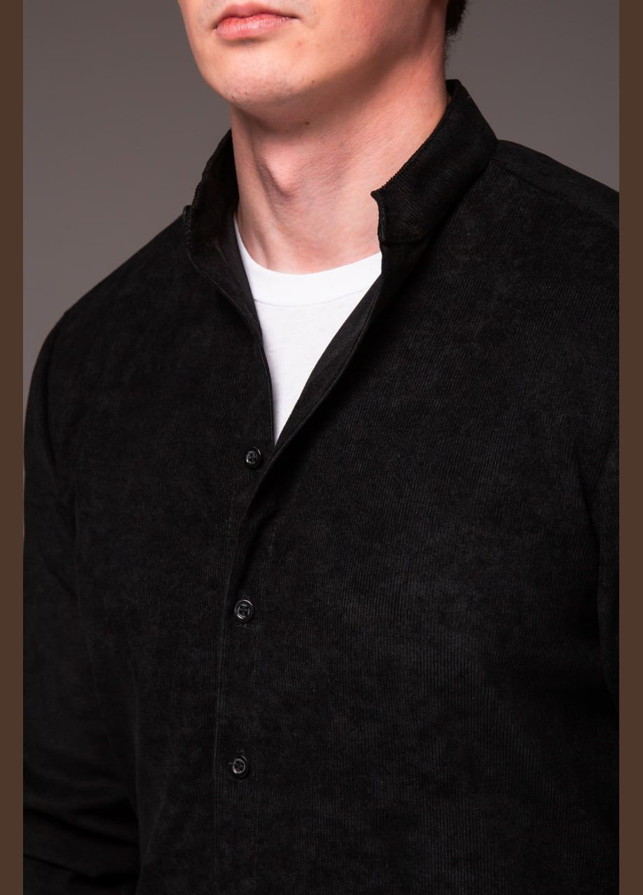 Черная классическая, повседневный, кэжуал рубашка однотонная Vakko