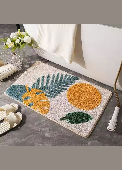 Коврик для ванной комнаты и душа коврик для ног в душевую,микрофибра,атискользящий 50х80 см,принт папоротник No Brand (346530682)