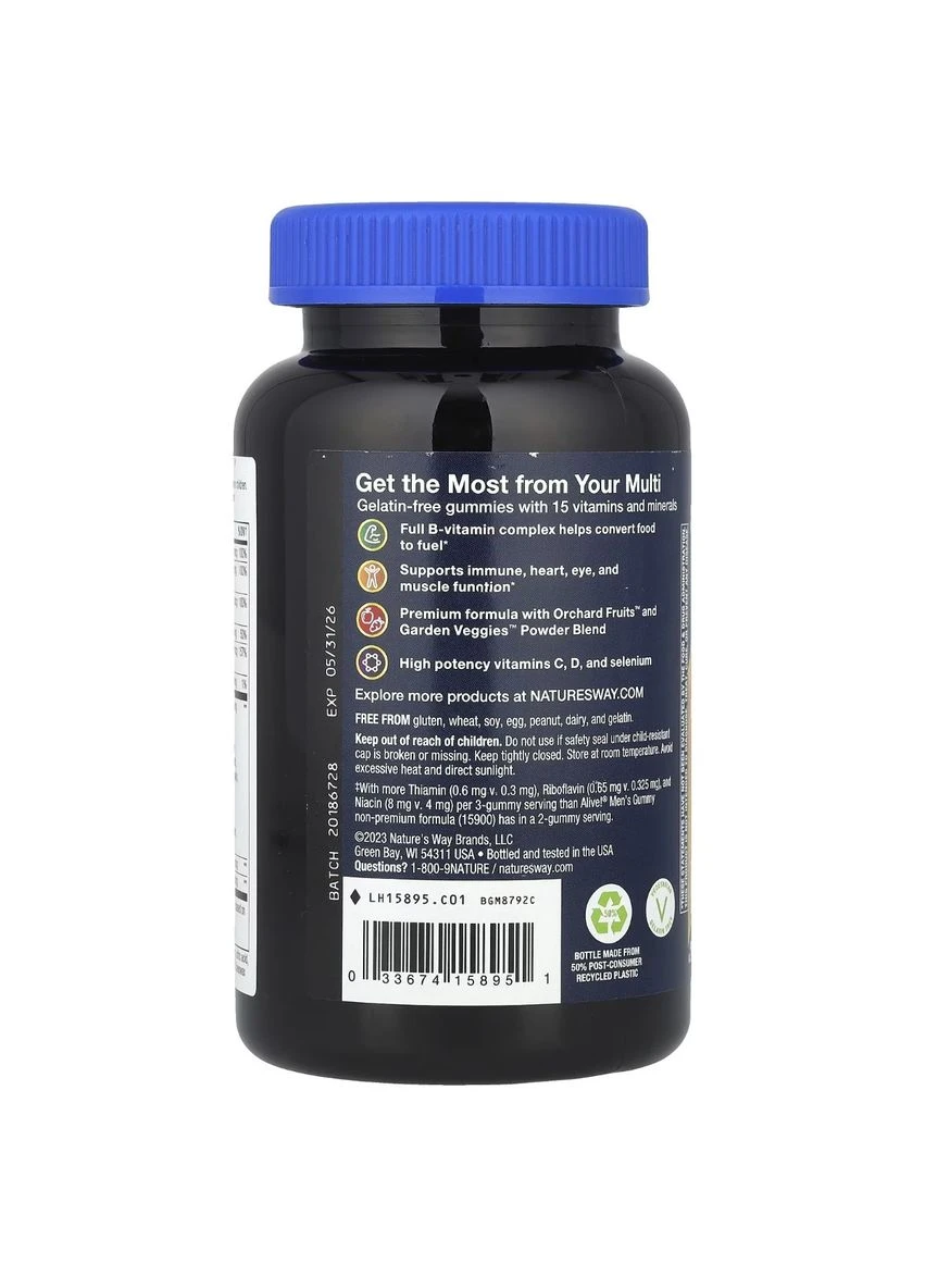 Мультивітаміни преміум для чоловіків, смак фруктів, Alive! Men's Premium Gummy Multivitamin,, 75 жувальних цукерок Nature's Way (327878656)