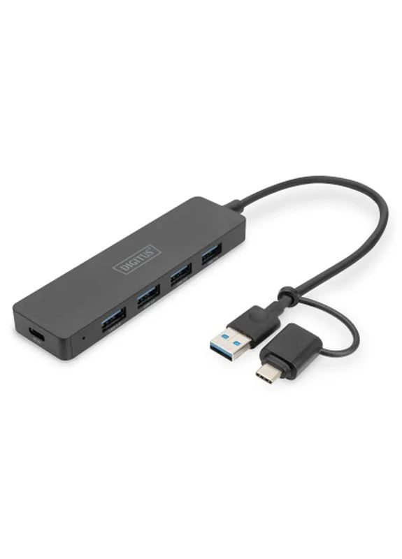 Концентратор USB-C + USB-A to 4xUSB-A 0.2m black (DA-70235) Digitus (399281618)