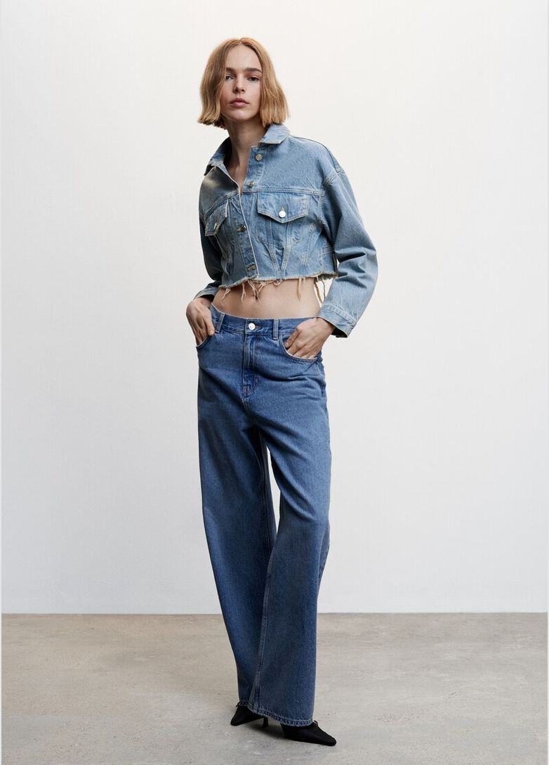 Синя демісезонна актуальна джинсова укорочена куртка оверсайз вільного крою Mango