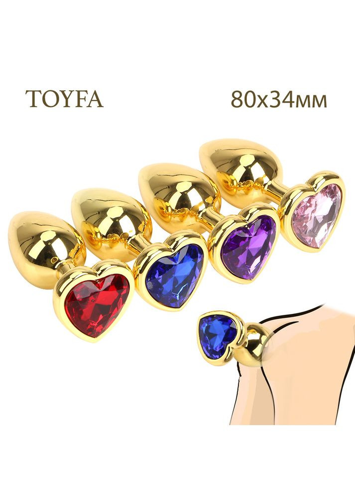 Анальна пробка М 3,4 см середня золота з каменем сердечком у формі серця TOYFA Metal Focus (303908119)