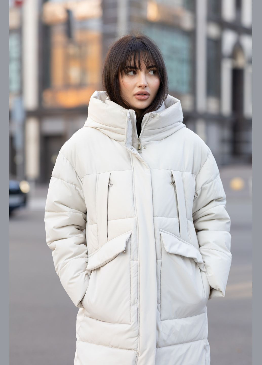 Сіро-бежеве зимнє Жіноче зимове пальто 35538 Lusskiri