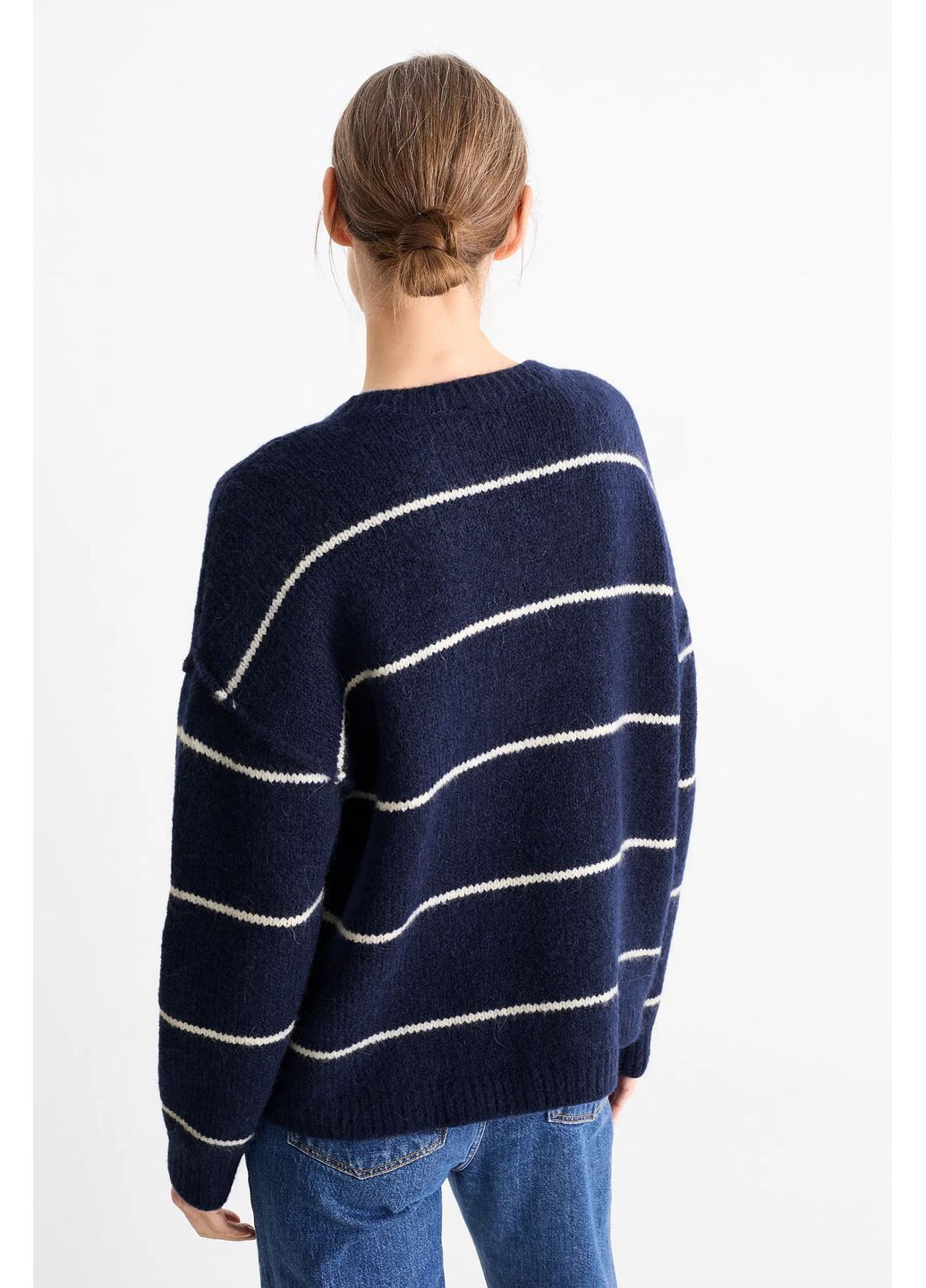 Темно-синій демісезонний светр з вовною та альпакою C&A