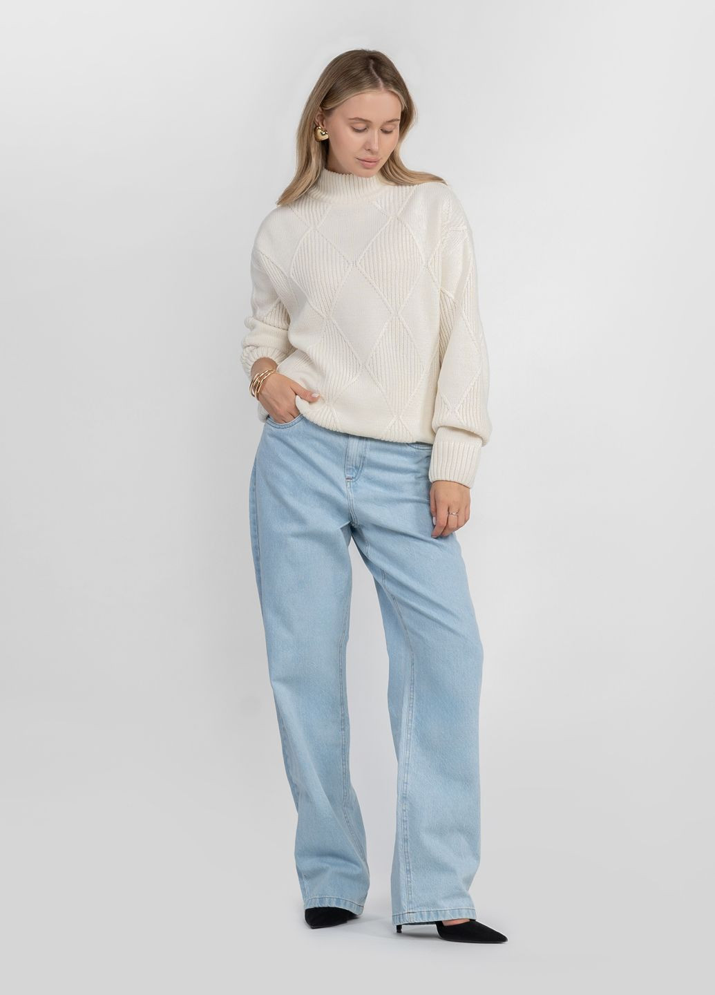 Белый зимний свитер женский w10.03.00.531 белого цвета шерстяной Arber Roll--neck WAmb WTR-182