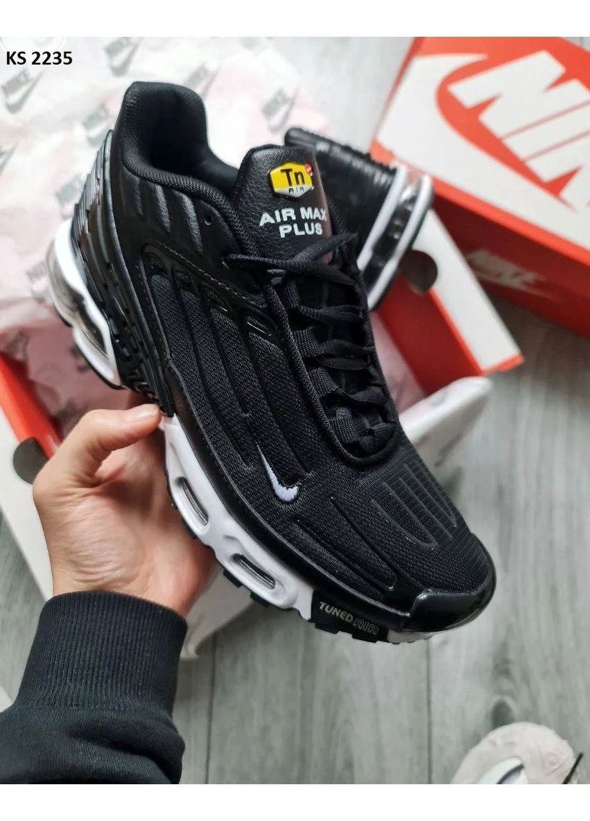 КРОССОВКИ ЖЕНСКИЕ NIKE AIR MAX PLUS III BLACK AND WHITE НАЙК АИР МАКС ТН ПЛЮС No Brand чёрные демисезоны (369389630)