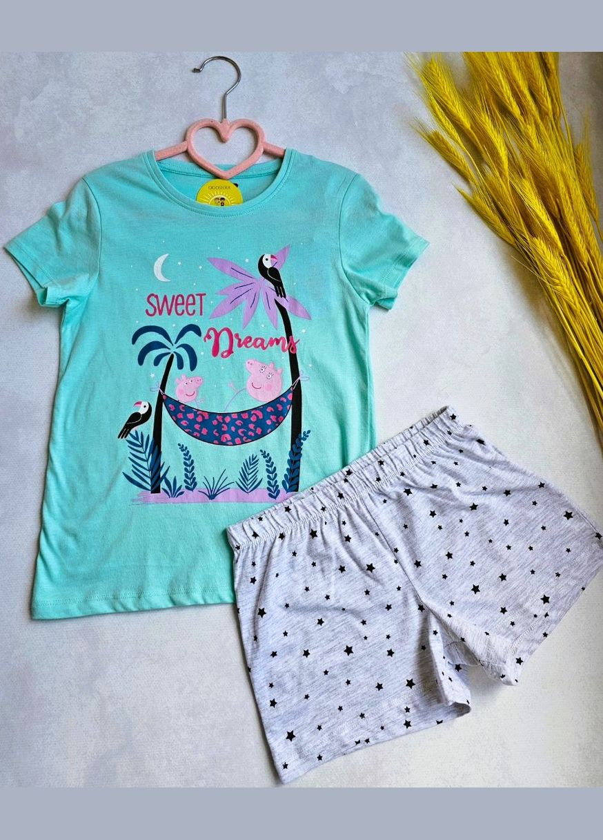 Мятный летний детская футболка и шорты для девочки🌿хлопок органический 100% Lupilu Комплект