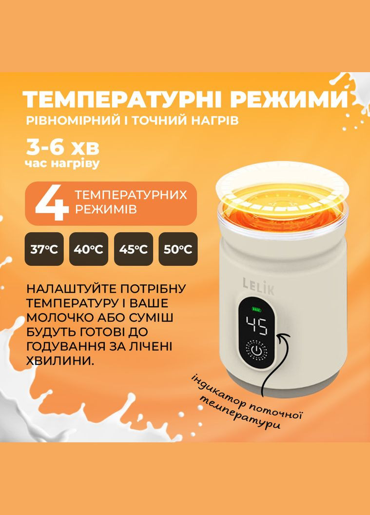 Підігрівач для пляшечок портативний Thermo Care акумуляторний 4500 mAh, кремовий LELIK (303340203)