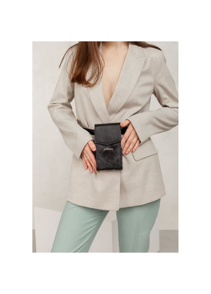 Вертикальна жіноча шкіряна сумка Mini чорна поясна / кроссбоді BlankNote (348359197)