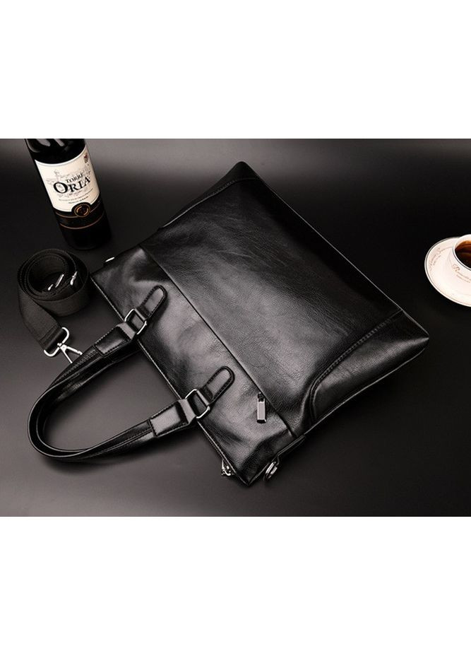 Діловий чоловічий портфель із ПУ шкіри з блискавкою чорний No Brand (351536627)