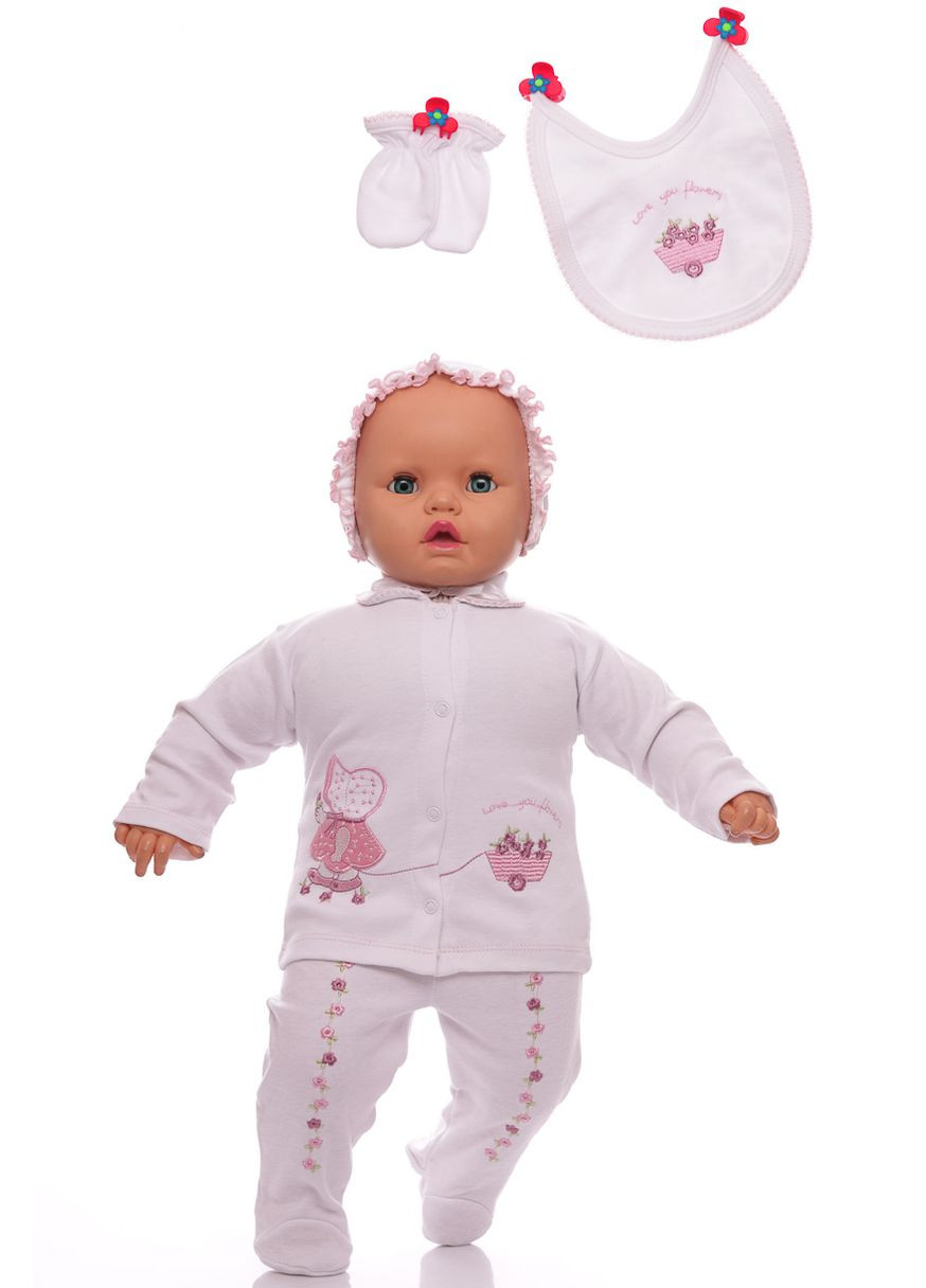 Білий демісезонний комплект розпашонка, повзунки, чопчик трикотажний для дівчинки білий 62 см (27933) BABYKROHA